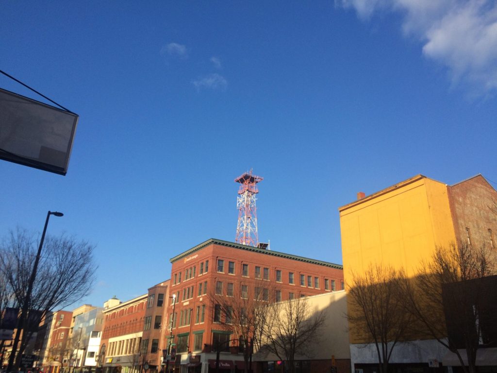 A picture of an old microwave radio tower near the Manchester NH Central Office